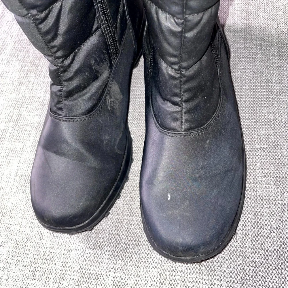 Totes Womens US 7 M Snow Boots Black Faux Fur Lined Side Zipper Weatherproof